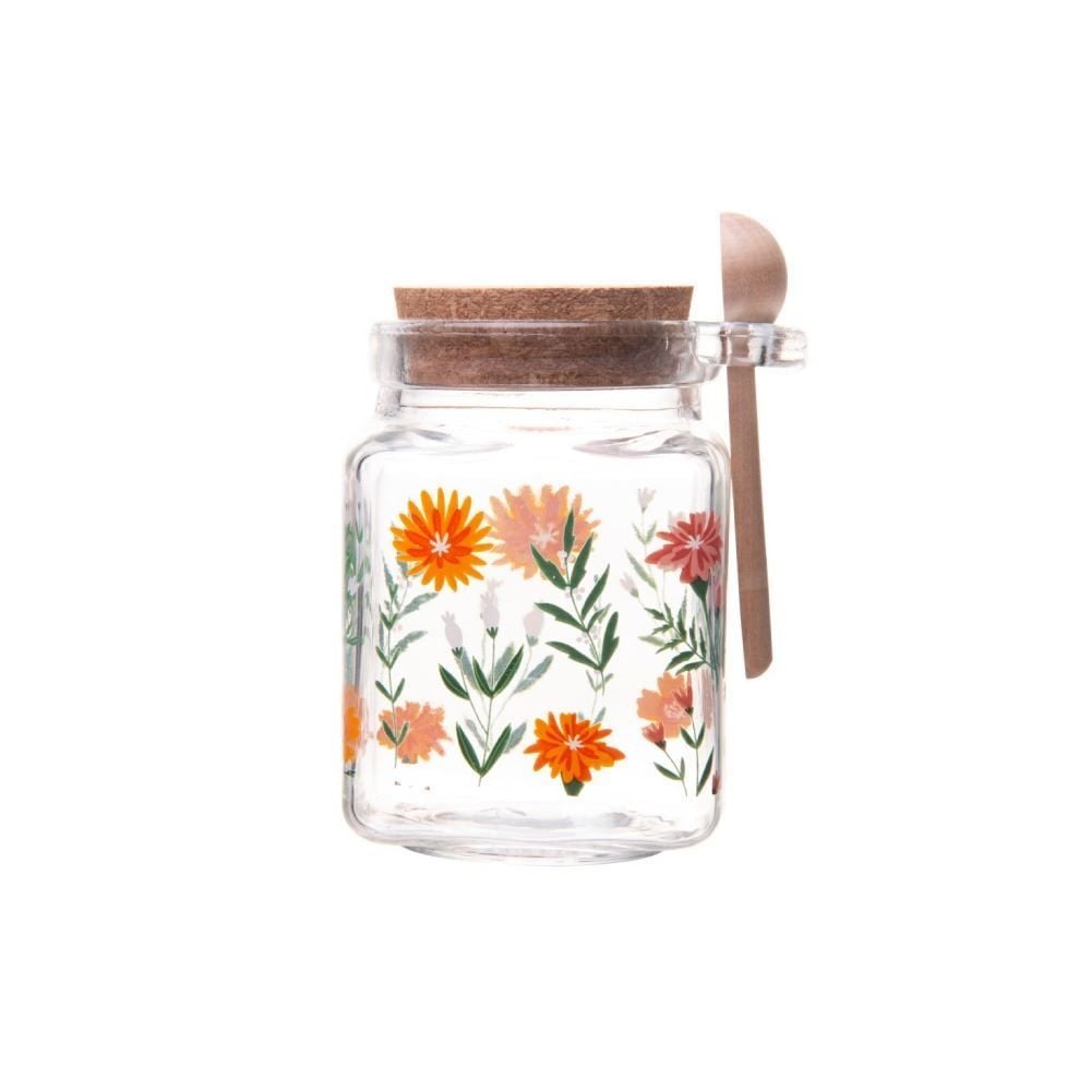 Porta Condimentos Com Colher De Bambu Flora Laranja Lyor - 200ml