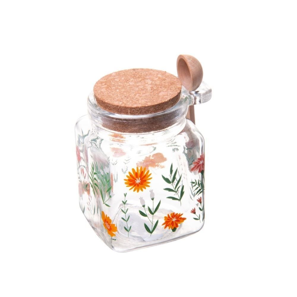 Porta Condimentos Com Colher De Bambu Flora Laranja Lyor - 200ml