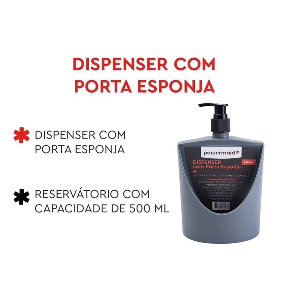 Porta Detergente Com Espaço Para Esponja Powermaid Camesa - 500Ml