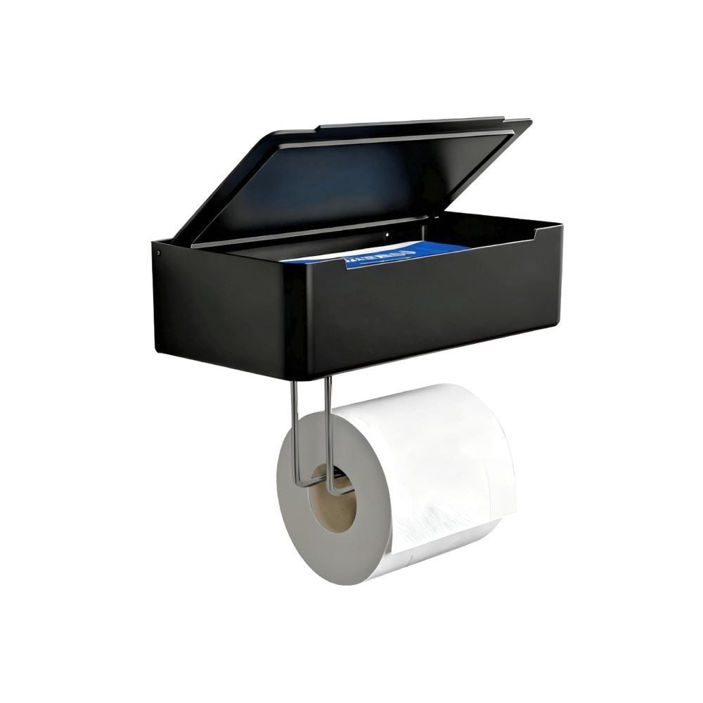 Suporte de Papel Higiênico com Porta Lenços Umedecidos 25Cm Niquelart - Preto