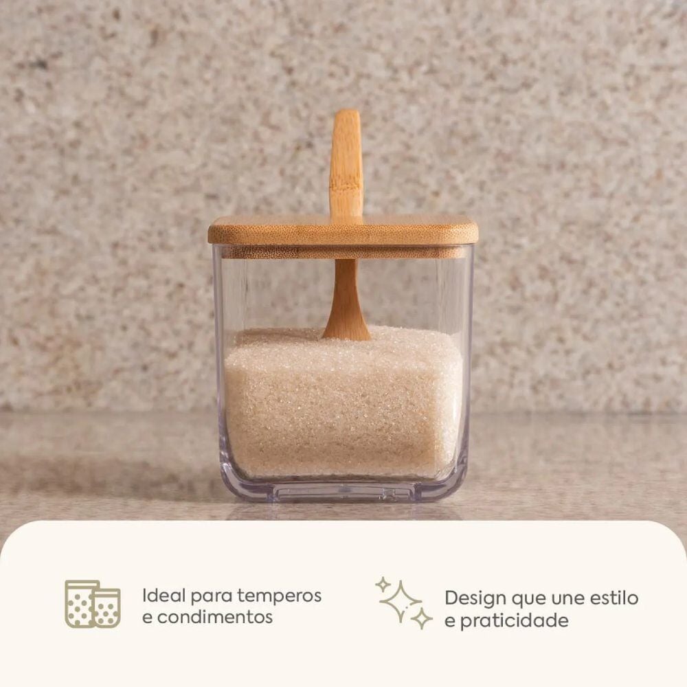 Porta Condimentos com Colher e Tampa em Bambu Brisa 330Ml Coza