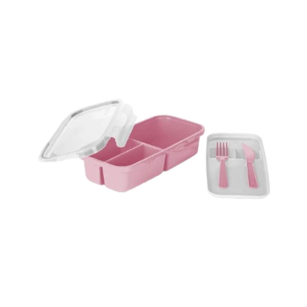 Pote De Marmita 3 Divisórias Com Talher Plasvale 1,2 Litro - Rosa