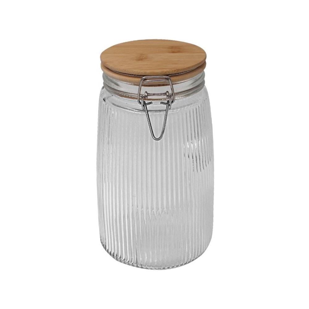 Pote De Vidro Canelado Com Tampa De Bambu Havan Casa - 1,8 Litros
