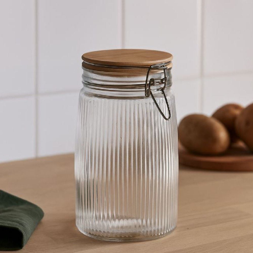 Pote De Vidro Canelado Com Tampa De Bambu Havan Casa - 1,8 Litros