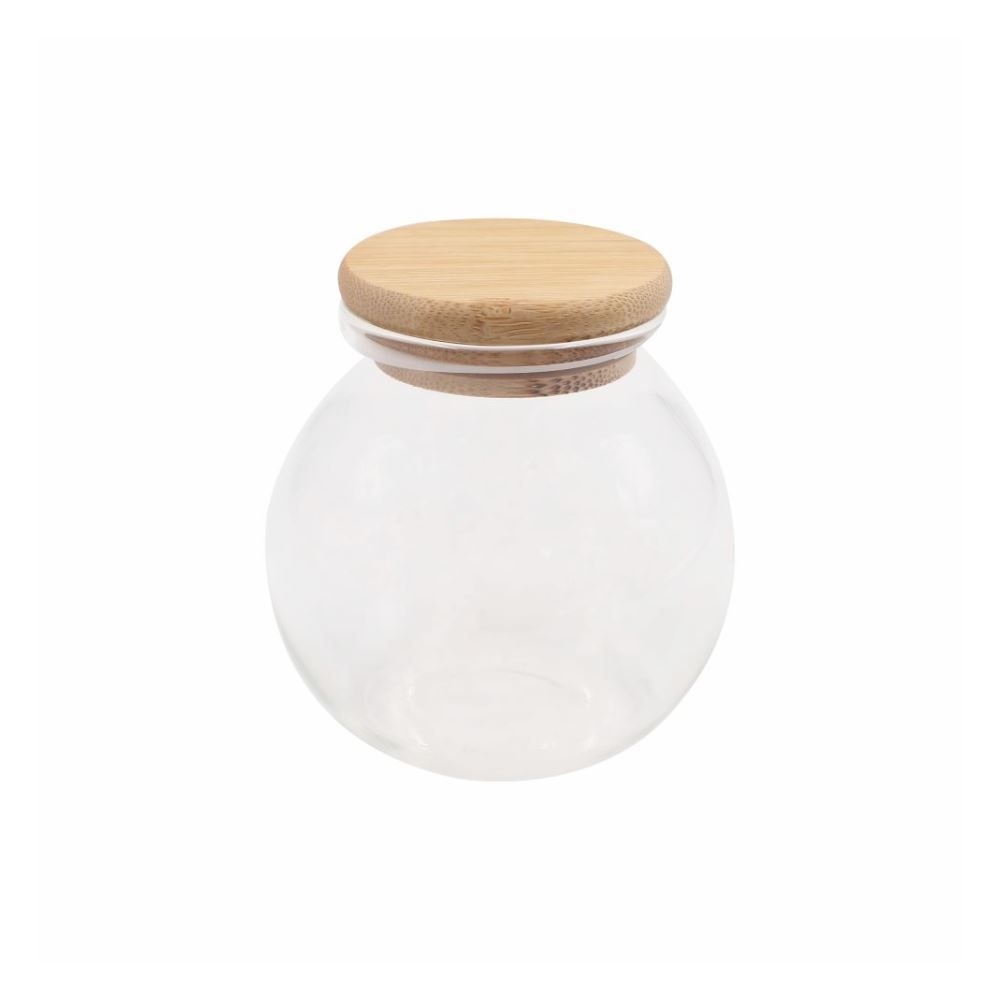Pote De Vidro Com Tampa Bambu Redondo Havan Casa 800 Ml - Transparente