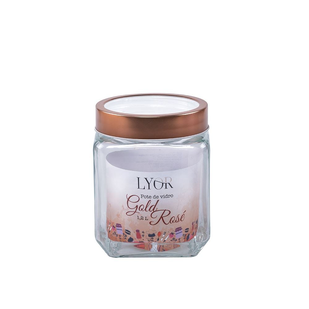 Pote De Vidro Com Tampa Lyor 1,2 Litros - Gold Rosé