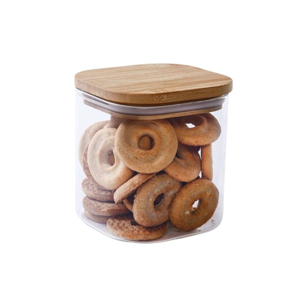 Pote de Vidro Quadrado com Tampa de Bambu Havan Casa 800Ml - Transparente e Bege Natural