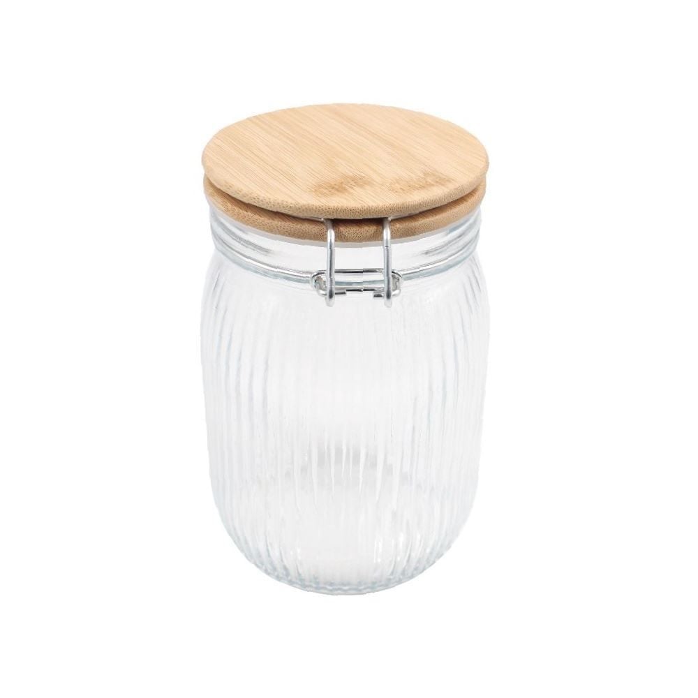Pote Hermético Canelado Com Tampa Havan Casa 1 Litro - Bambu e Transparente