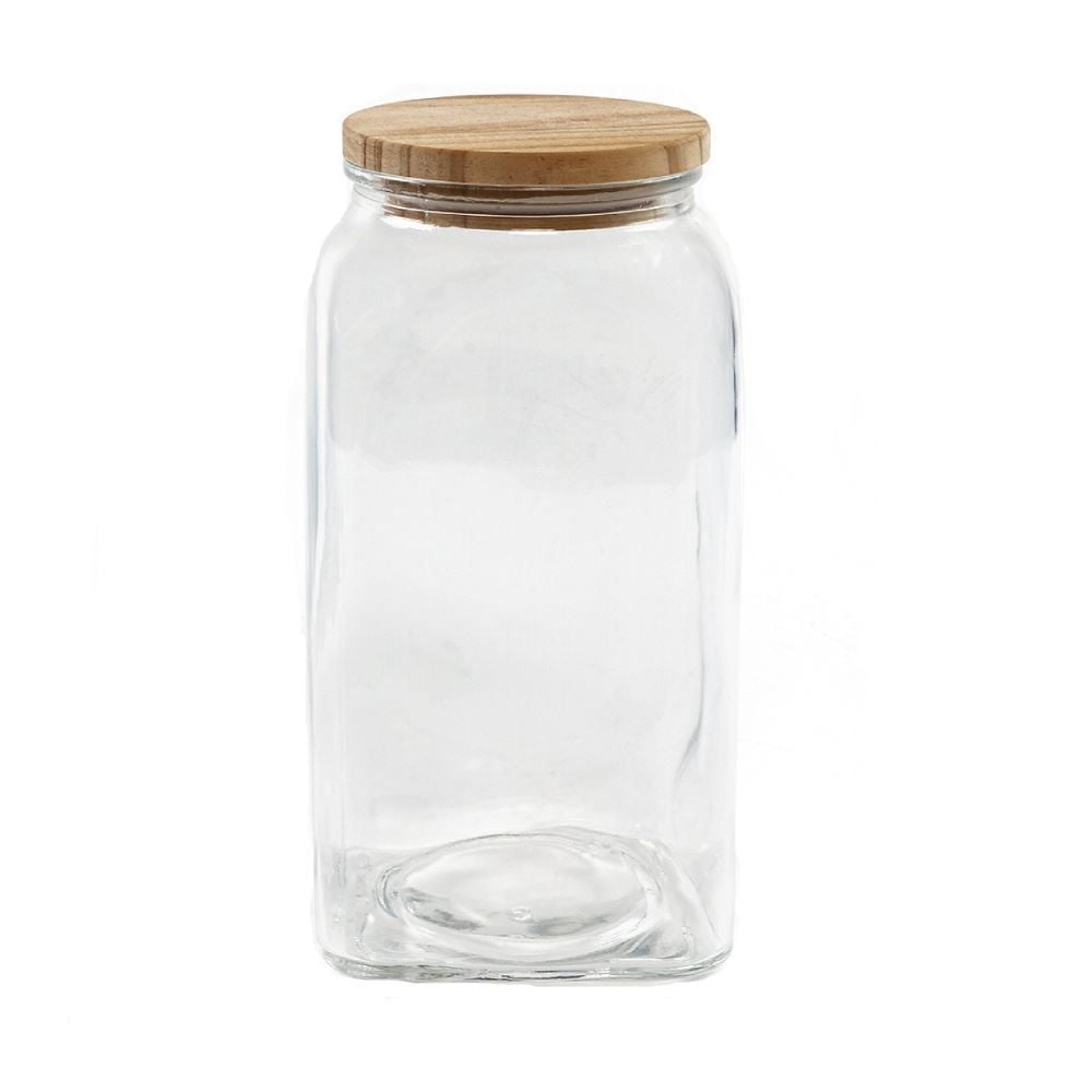 Pote Hermético De Vidro Com Tampa Lyor 1,4L - Transparente e Bambu