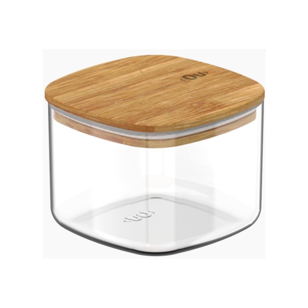 Pote Hermetico Quadrado Keep Ou 450Ml - Transparente e Bambu