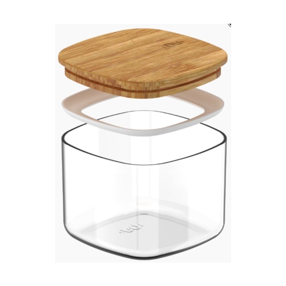 Pote Hermetico Quadrado Keep Ou 450Ml - Transparente e Bambu