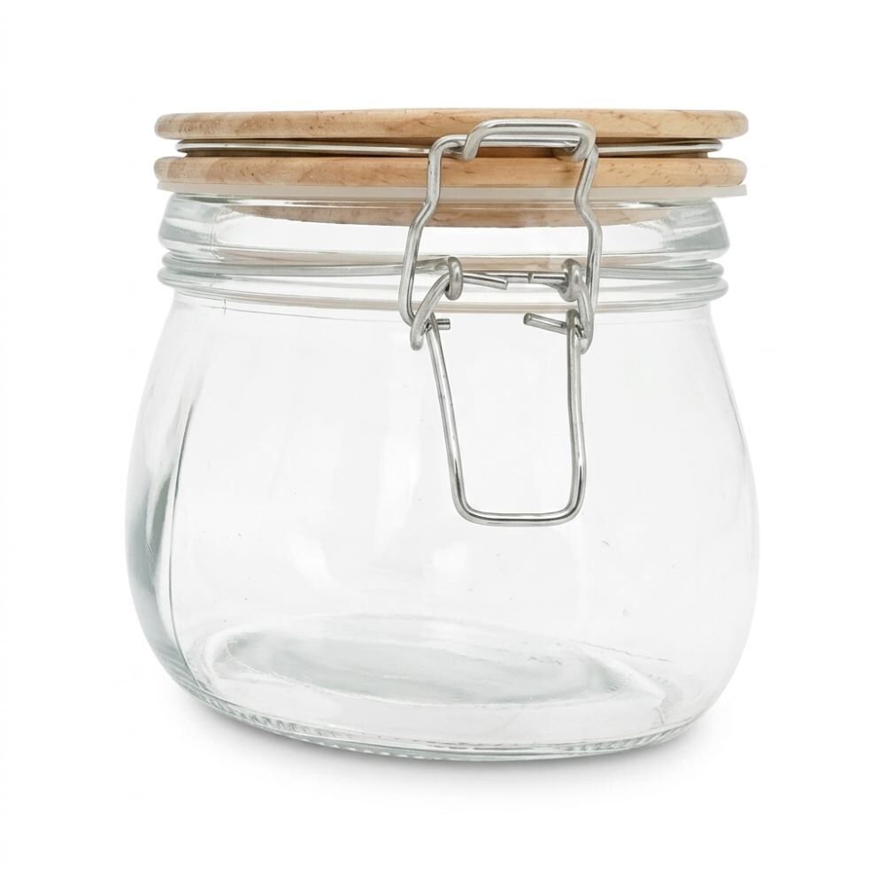 Pote Hermético Vidro Vítreo Tampa Madeira 500Ml Mimo Style