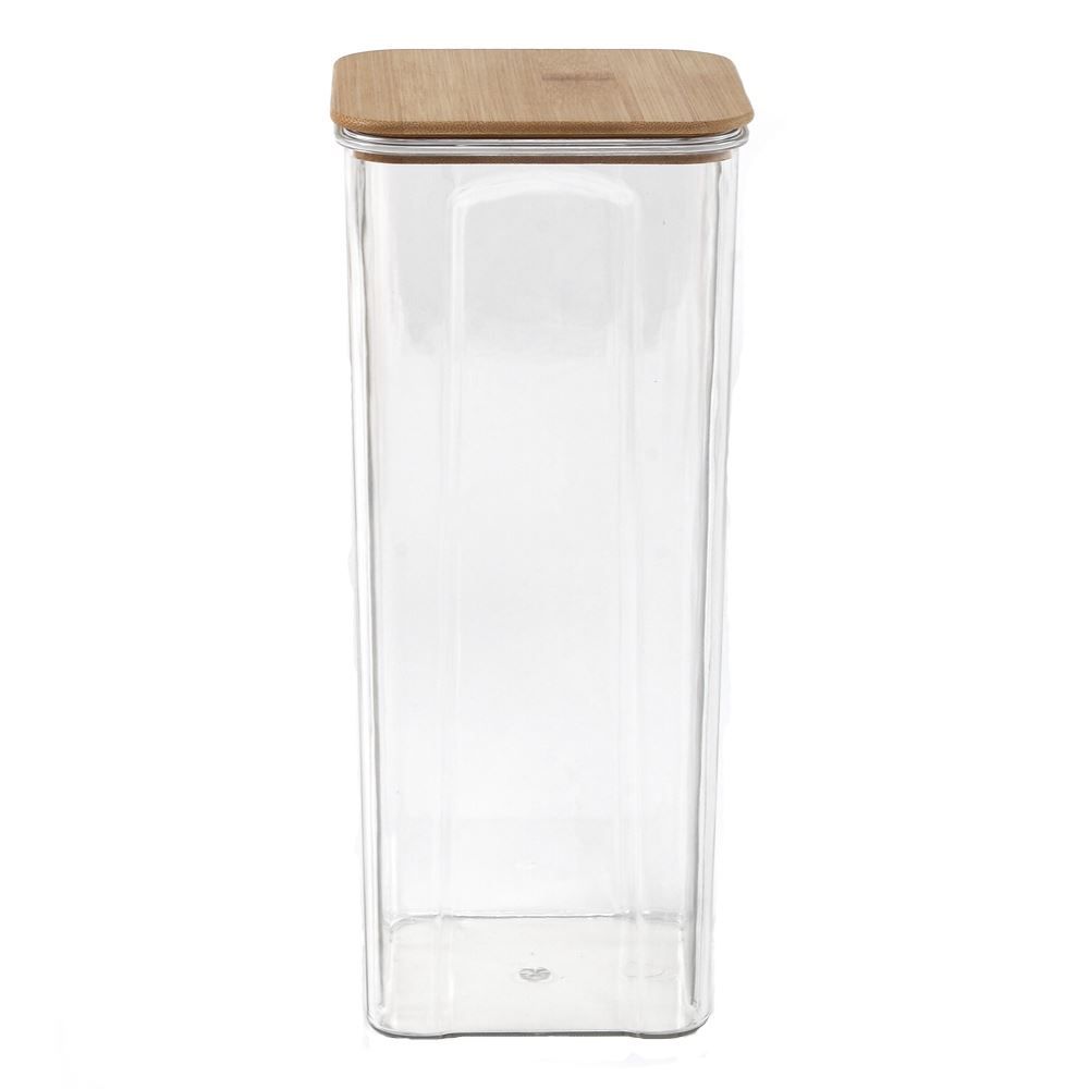 Pote Quadrado De Plástico Com Tampa De Bambu Havan Casa 2 Litros - Transparente e Bambu