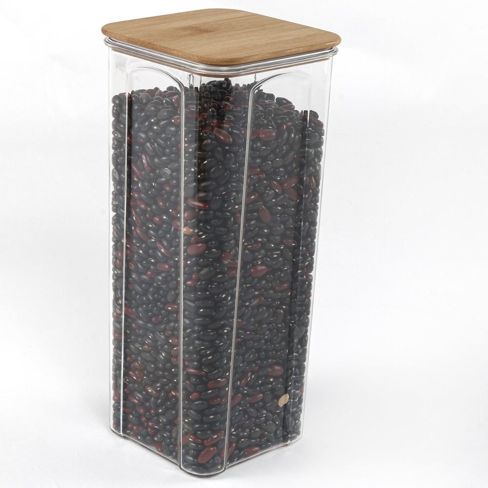 Pote Quadrado De Plástico Com Tampa De Bambu Havan Casa 2 Litros - Transparente e Bambu