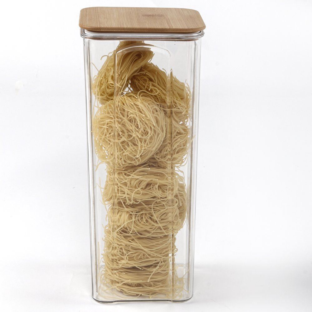 Pote Quadrado De Plástico Com Tampa De Bambu Havan Casa 2 Litros - Transparente e Bambu