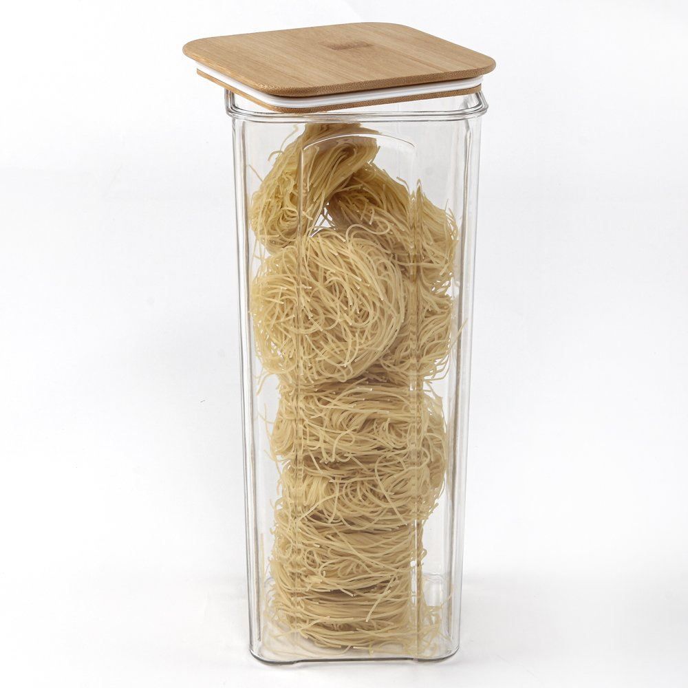 Pote Quadrado De Plástico Com Tampa De Bambu Havan Casa 2 Litros - Transparente e Bambu