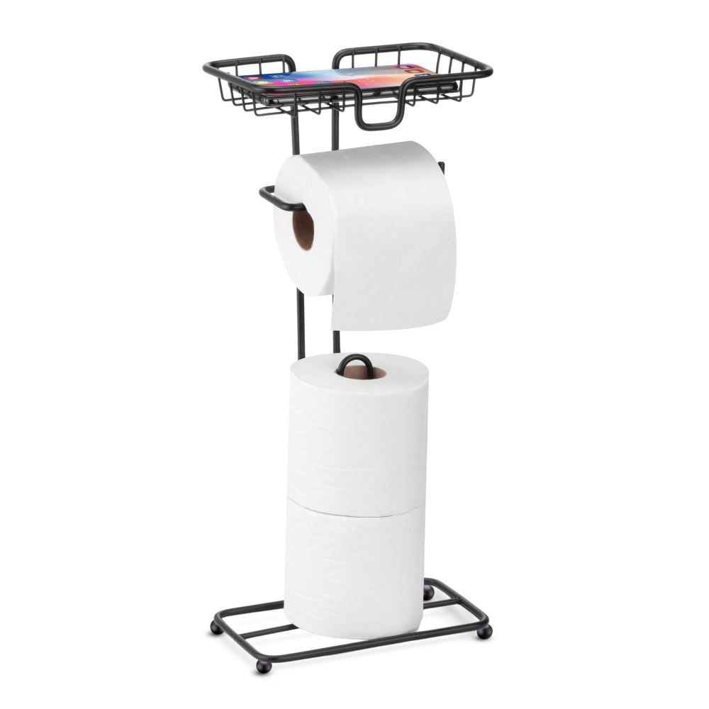 Porta Papel Higiênico De Chão Com Suporte Para Celular Black Arthi