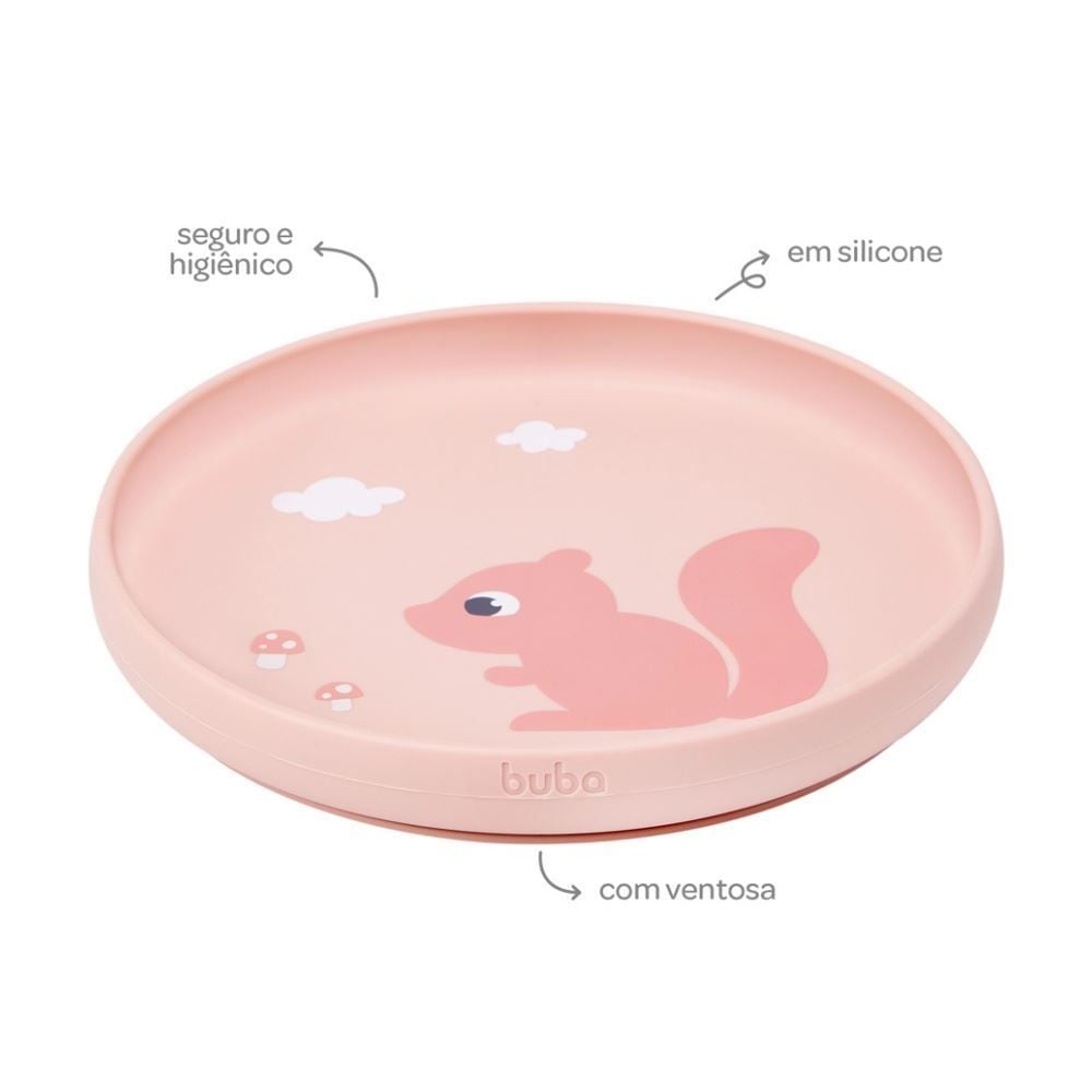 Pratinho em Silicone com Ventosa Cloudy Buba - Rosa Claro