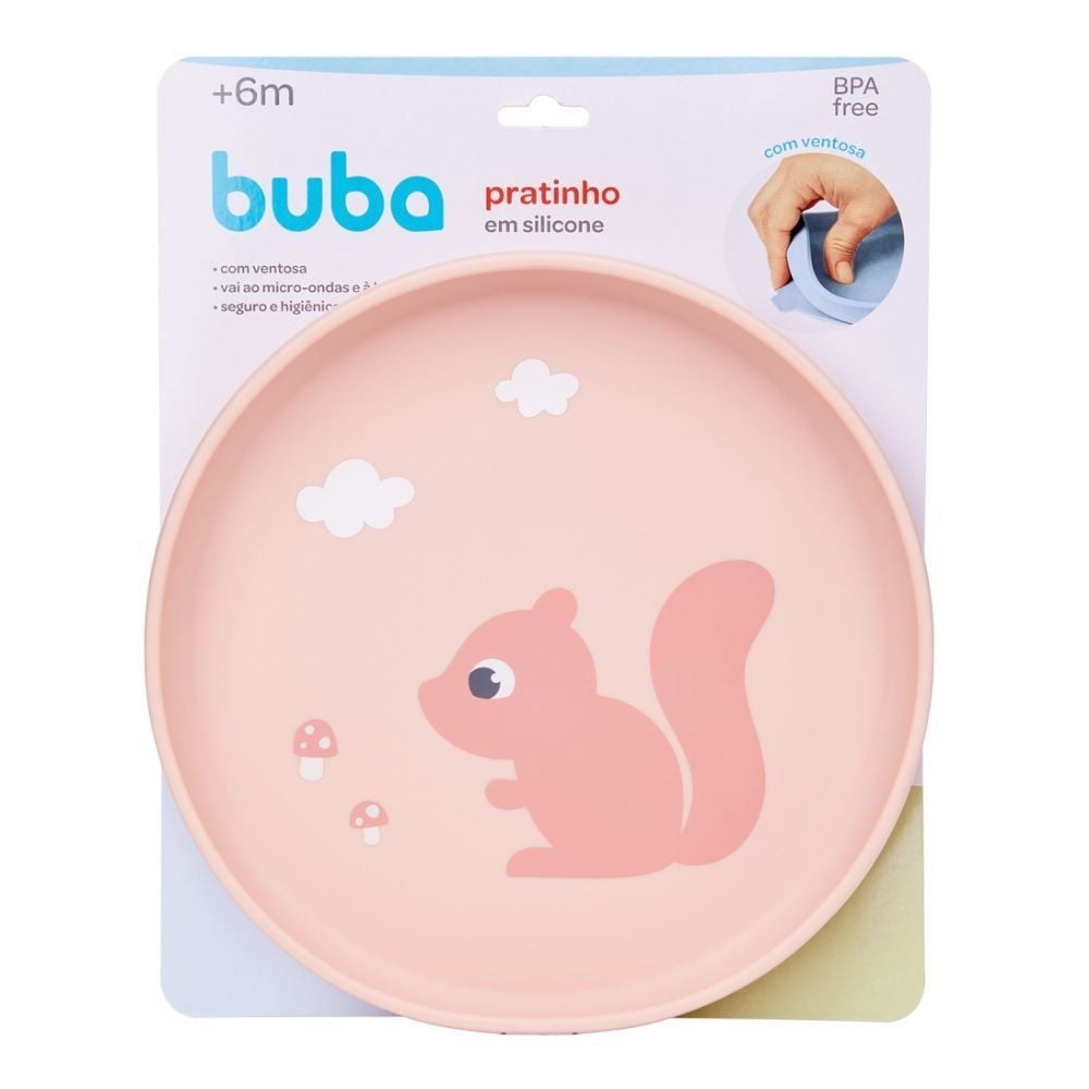 Pratinho em Silicone com Ventosa Cloudy Buba - Rosa Claro