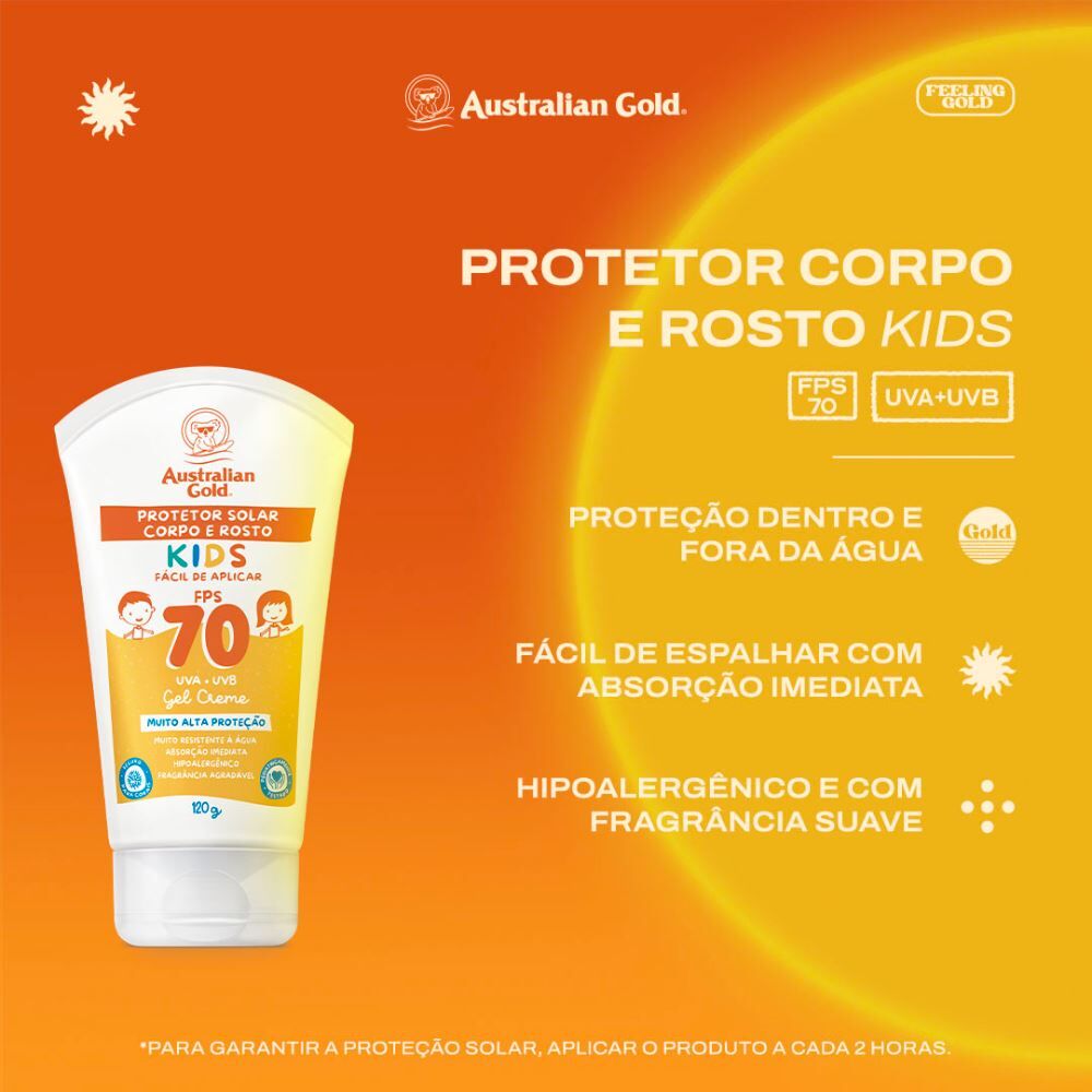 Protetor Solar Corpo e Rosto Kids Fps 70 120G Australian Gold 