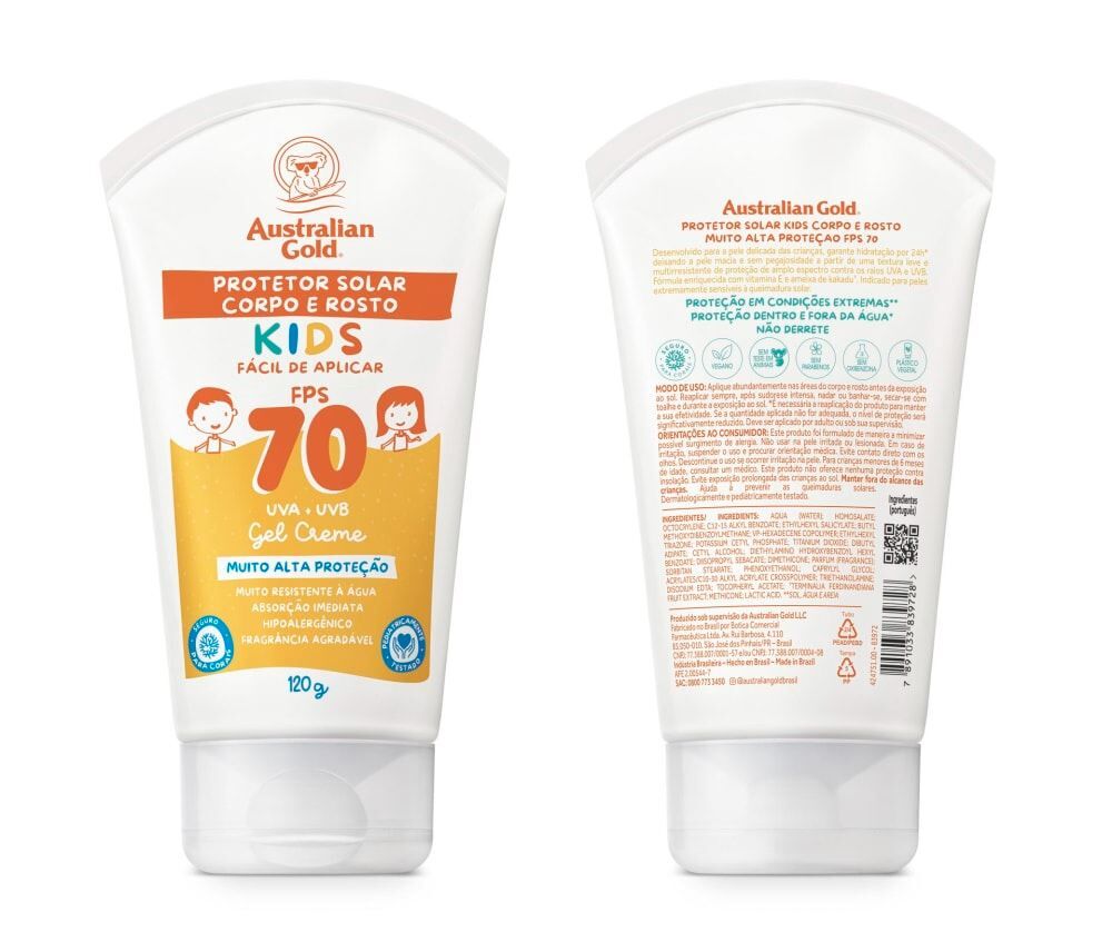 Protetor Solar Corpo e Rosto Kids Fps 70 120G Australian Gold 