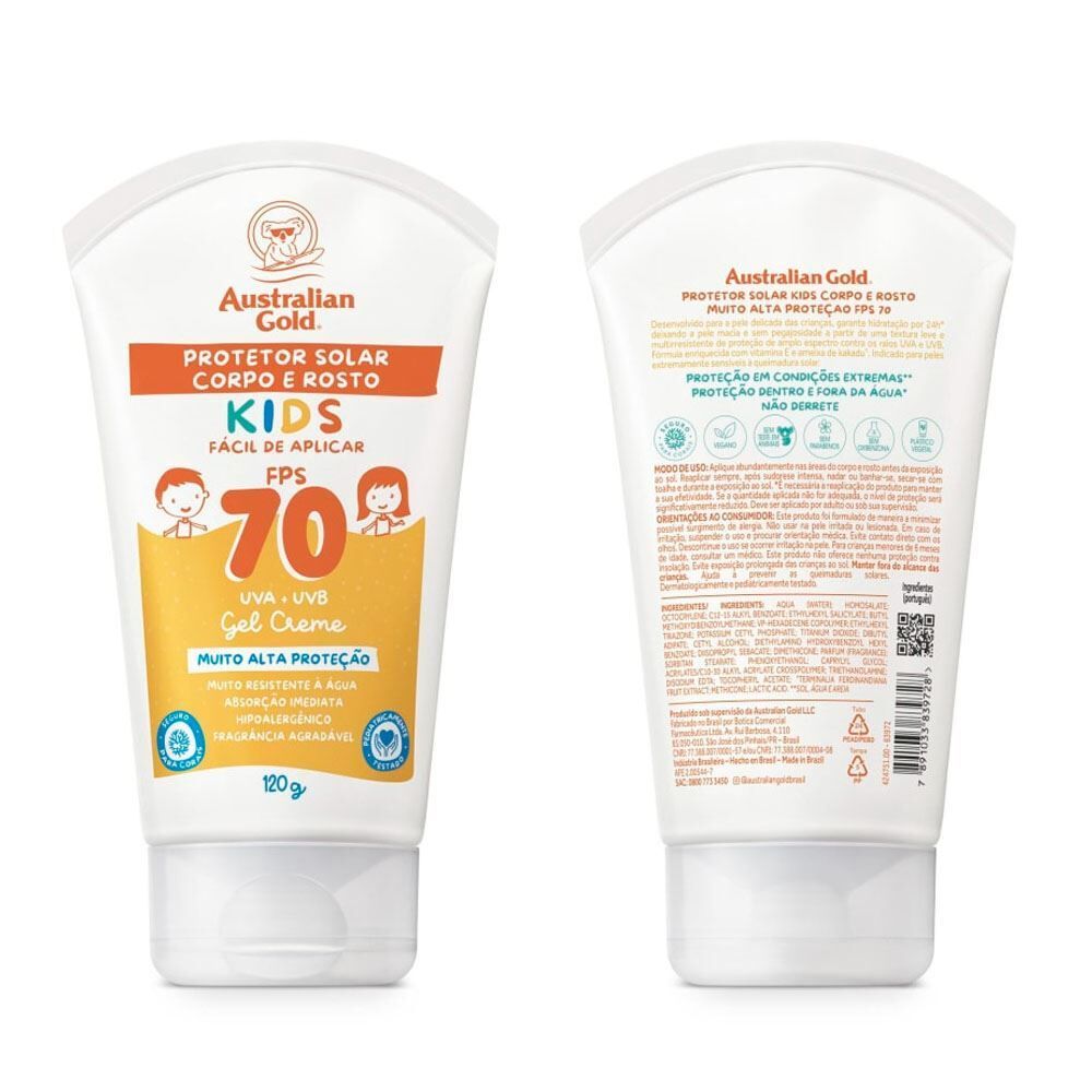 Protetor Solar Corpo e Rosto Kids Fps 70 120G Australian Gold