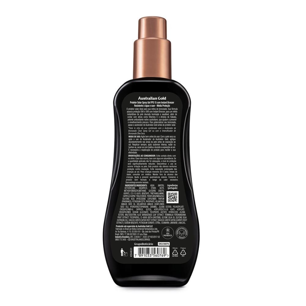 Protetor Solar Corpo Spray Gel Fps 15 Instant Bronzer Australian Gold