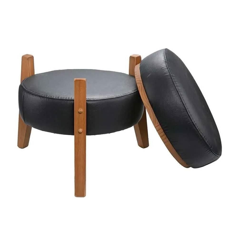 Puff Multiuso Jakarta 39X41 Cm Havan Casa - Preto/Couro Sintético