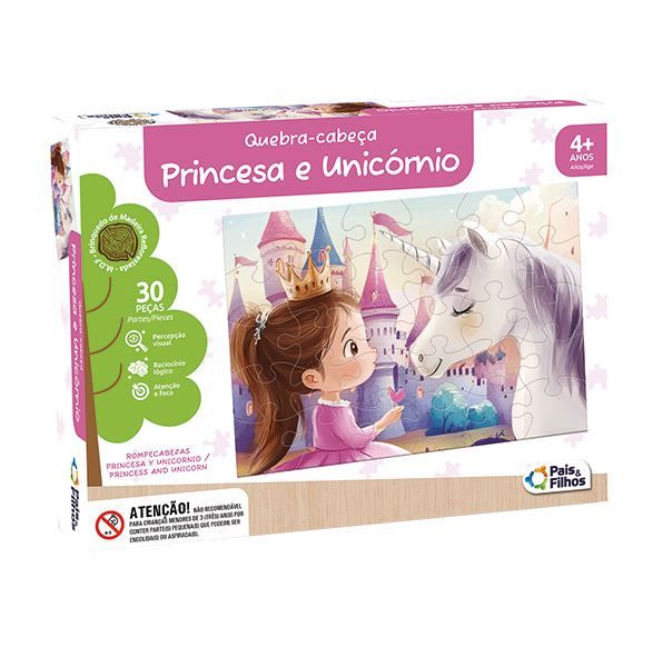 Q. Cabeca 30 Pcs - Princesa e Unicornio - Madeira - Pais e Filhos