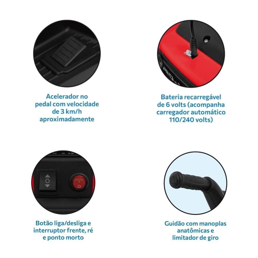 Quadriciclo Elétrico 6V Brinquedos Bandeirante - 2668 - Vermelho