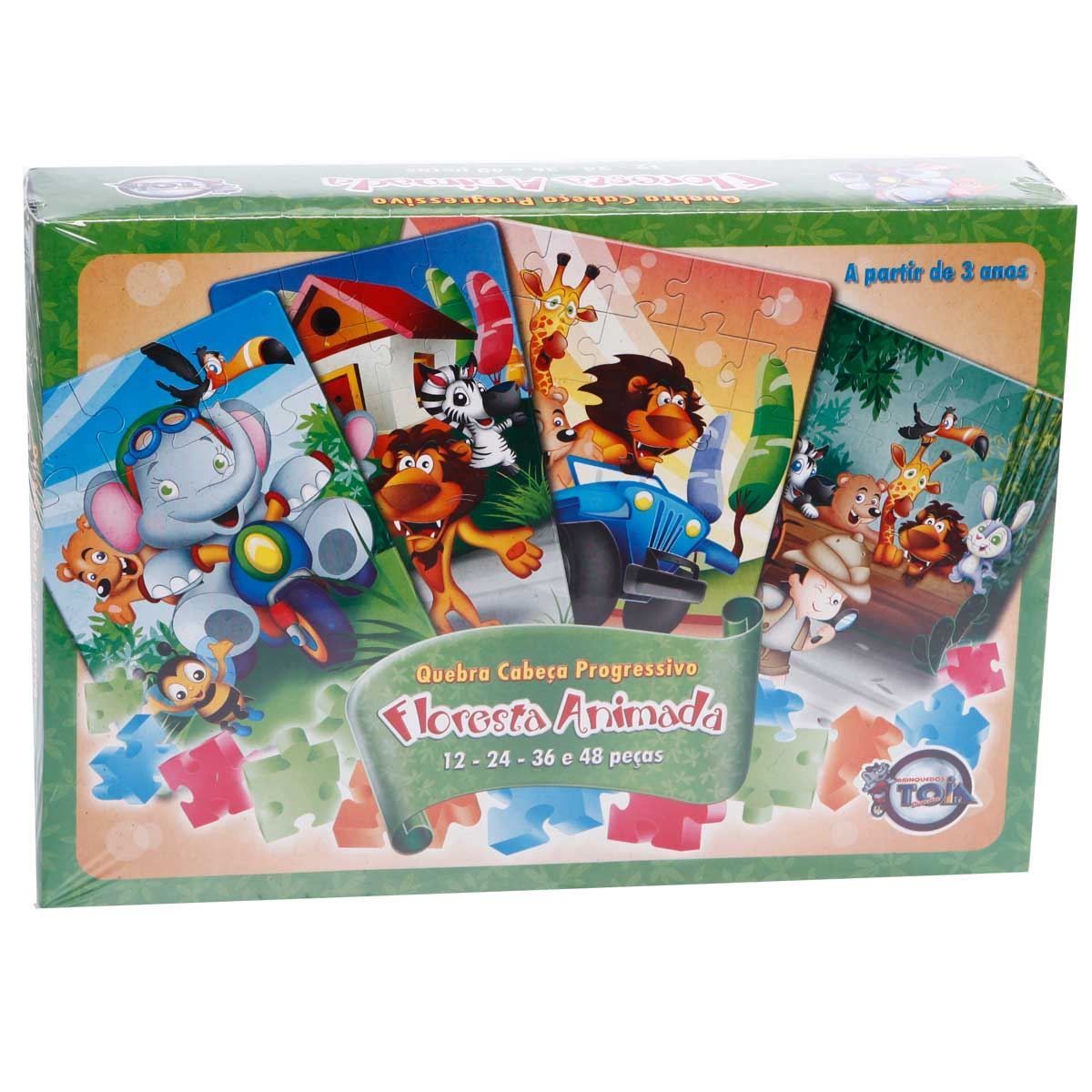 Conjunto 4 Quebra-Cabeças Floresta Animada Toia - Verde