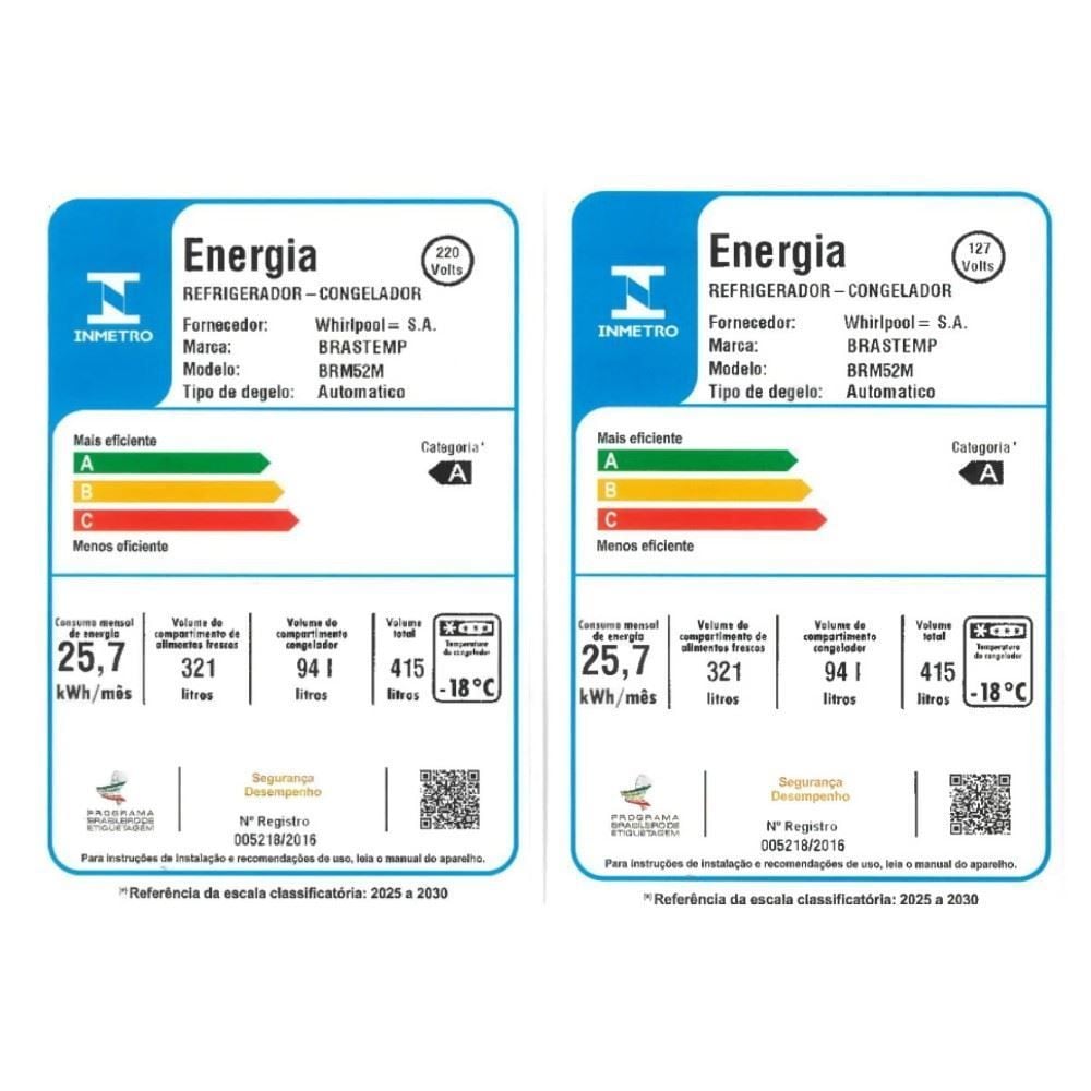 Refrigerador Geladeira Brastemp Frost Free Duplex 415 Litros Inox BRM52MK