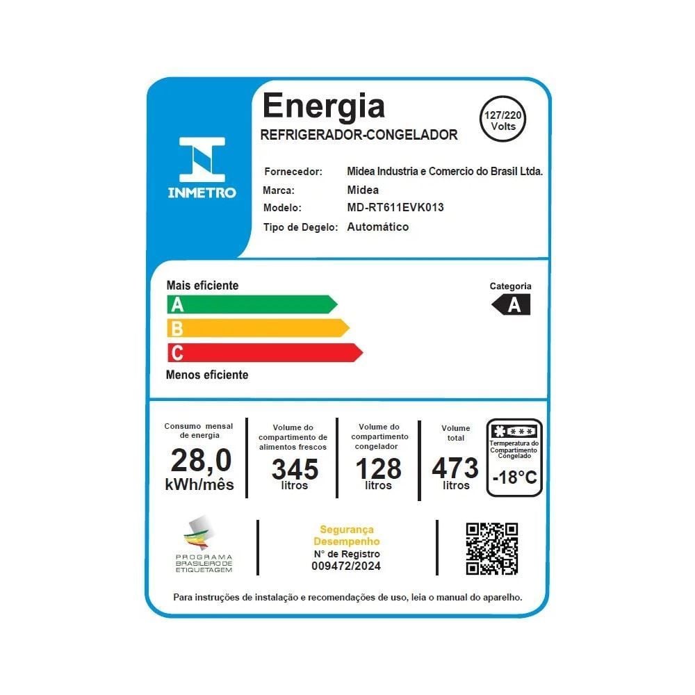 Refrigerador Geladeira Midea Duplex Frost Free 473 Litros - Bivolt