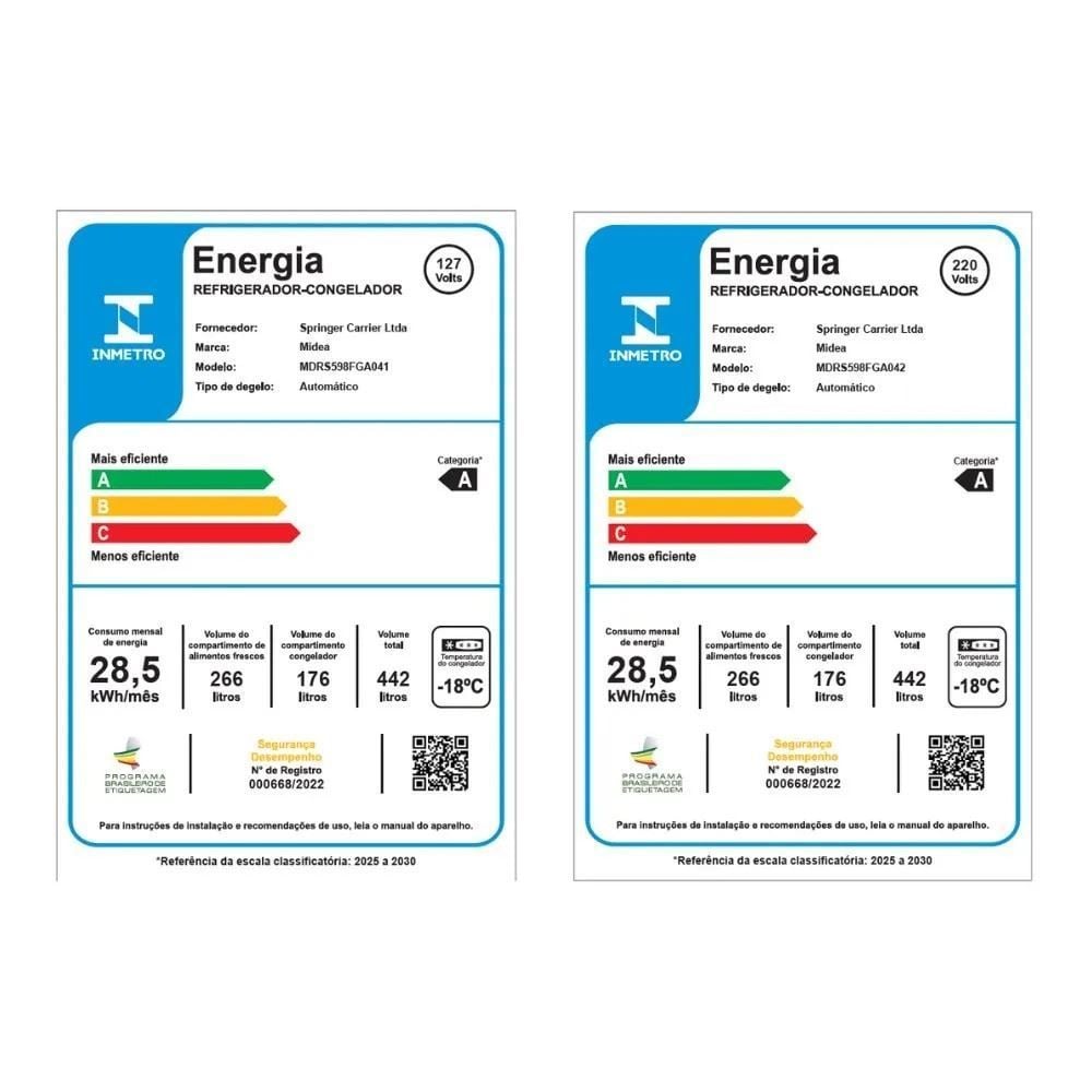 Refrigerador Geladeira Midea Side By Side Inverter Inox 442 Litros MDRS598FGA