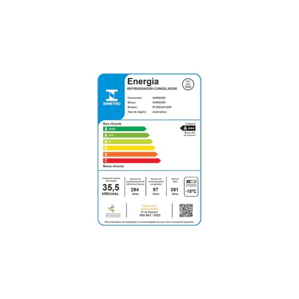 Refrigerador Geladeira Samsung Duplex Evolution 391 Litros Rt38dg6120s9fz - Bivolt