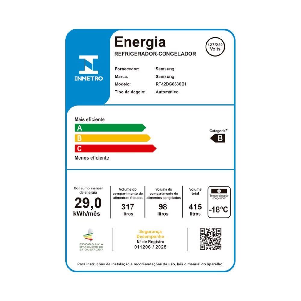Refrigerador Geladeira Samsung Duplex Evolution 411 Litros Rt42dg6630b1fz - Bivolt