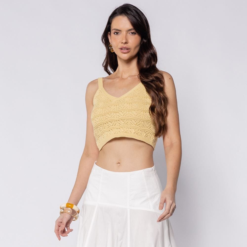 Regata Feminina Cropped Em Tricot Boby Blues