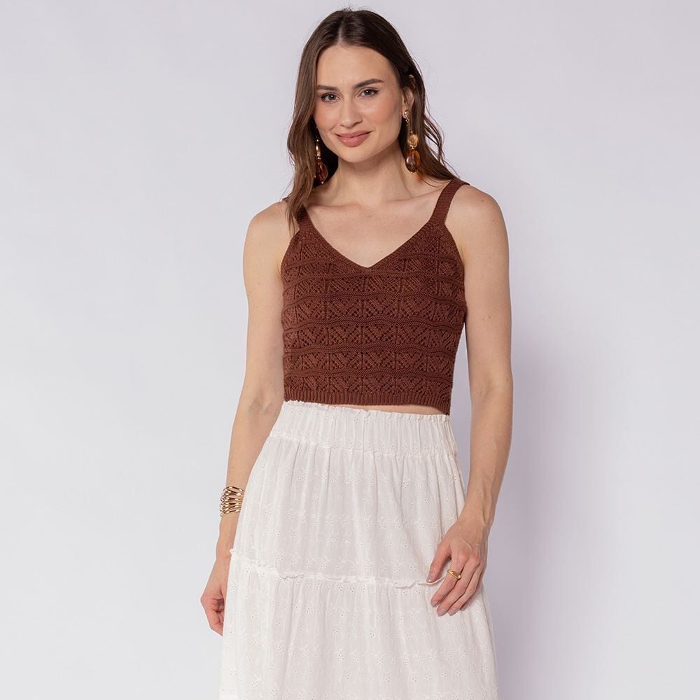 Regata Feminina Cropped Em Tricot Boby Blues