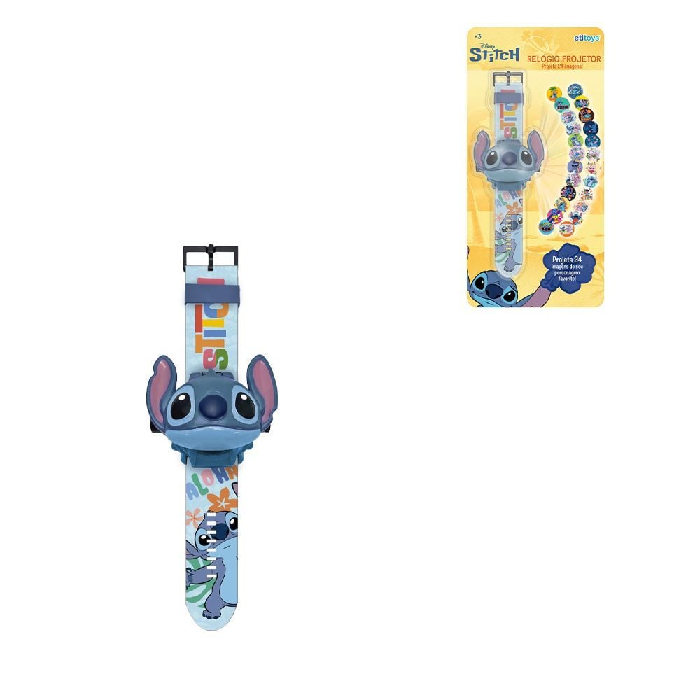 Relógio 3D Projetor Stitch Etitoys Luz e Diversão Kids