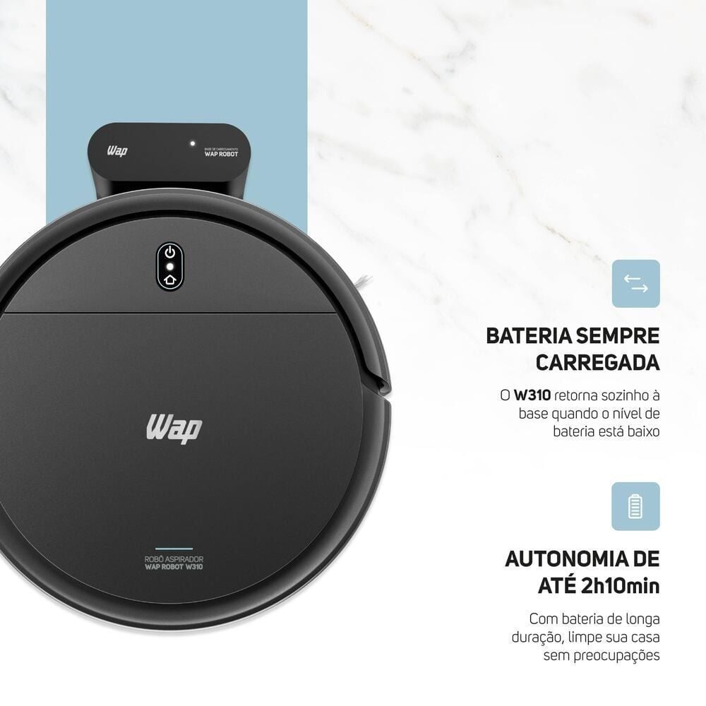 Robô Aspirador 3 em 1 Wap Robot W310 com Base Carregadora Bivolt