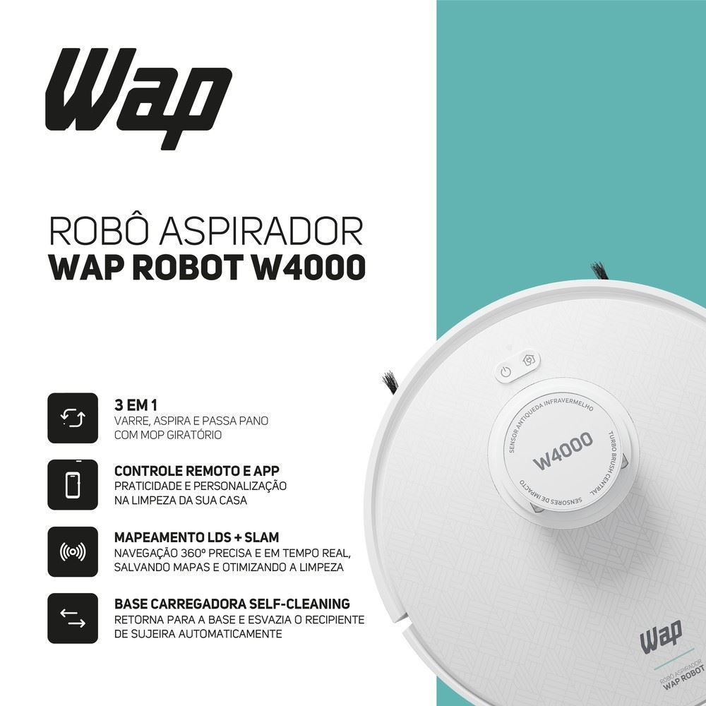 Robô Aspirador de Pó WAP ROBOT W4000 Com Controle Remoto e App