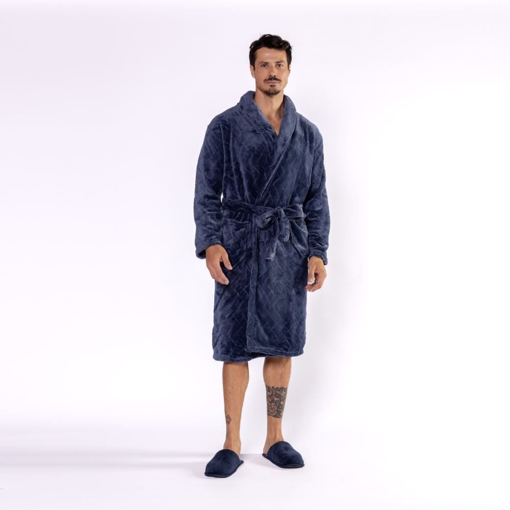 Roupão Gg Microfibra Masculino Marc Alain - Azul Profundo Geo