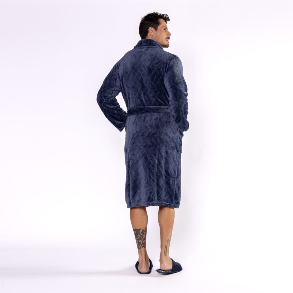Roupão Gg Microfibra Masculino Marc Alain - Azul Profundo Geo