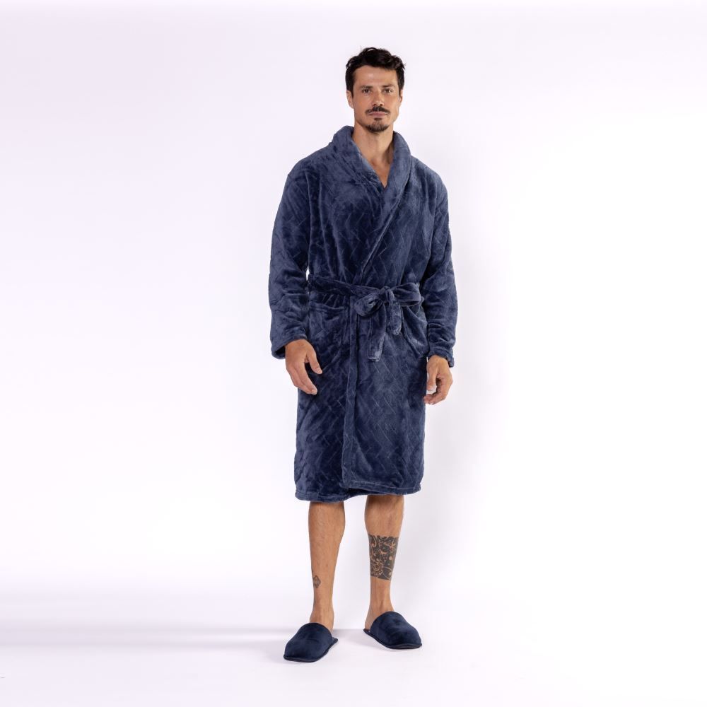 Roupão Masculino G Microfibra Marc Alain - Azul Profundo Geo