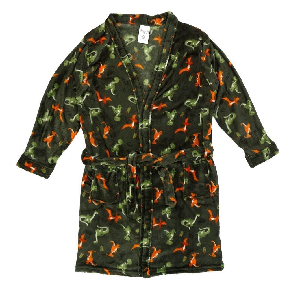 Roupão Infantil G Microfibra Lumini Havan Kids - Dinossauro Verde