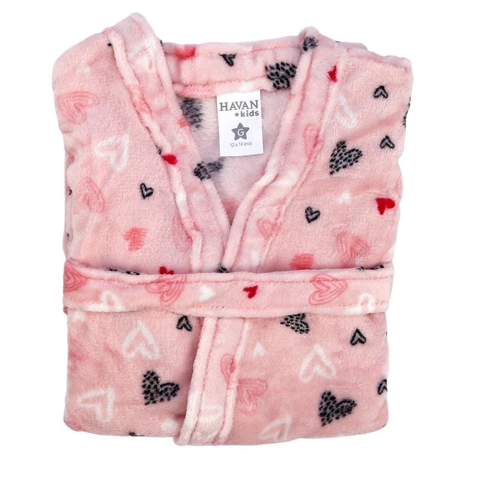 Roupão Infantil m Microfibra Lumini Havan Kids - Coração Rosa