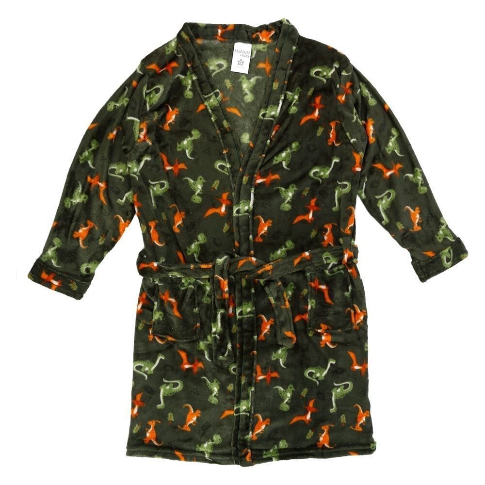 Roupão Infantil m Microfibra Lumini Havan Kids - Dinossauro Verde