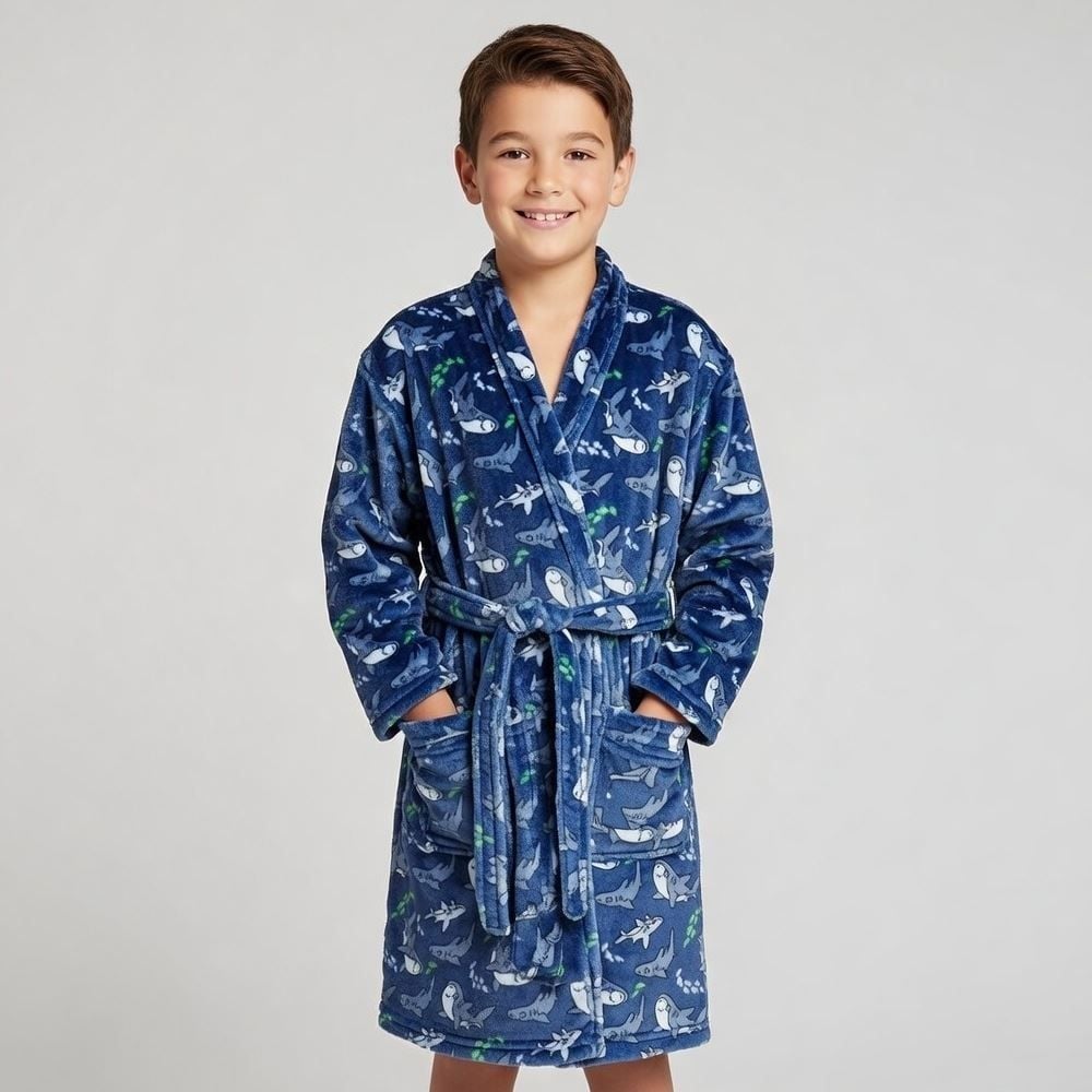 Roupão Infantil m Microfibra Lumini Havan Kids - Tubarão Azul