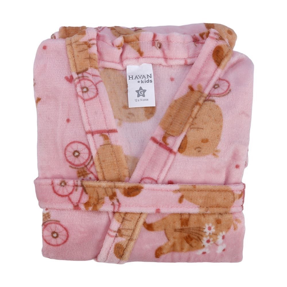 Roupão Infantil m Microfibra Lumini Havan Kids - Capivara Rosa