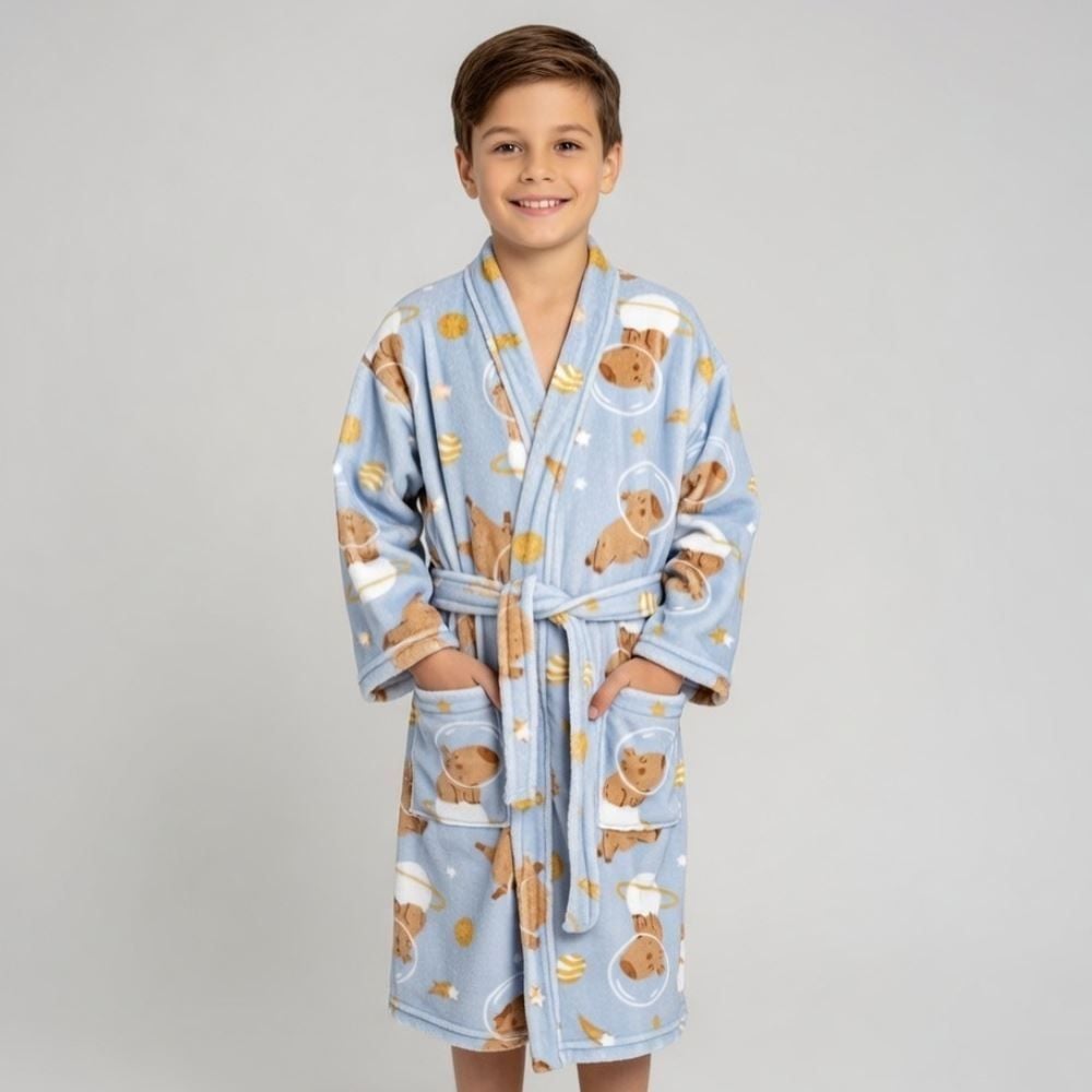 Roupão Infantil m Microfibra Lumini Havan Kids - Capivara Astronauta